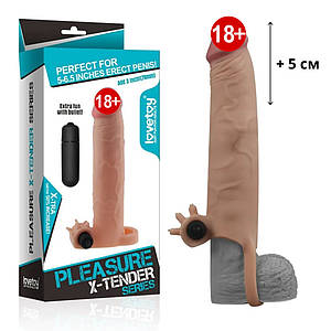 Насадка на пеніс Lovetoy PLESURE X-TENDER + 7,5 см (на пеніс 12-15 см) з кібершкіри з вібрацією з фіксацією