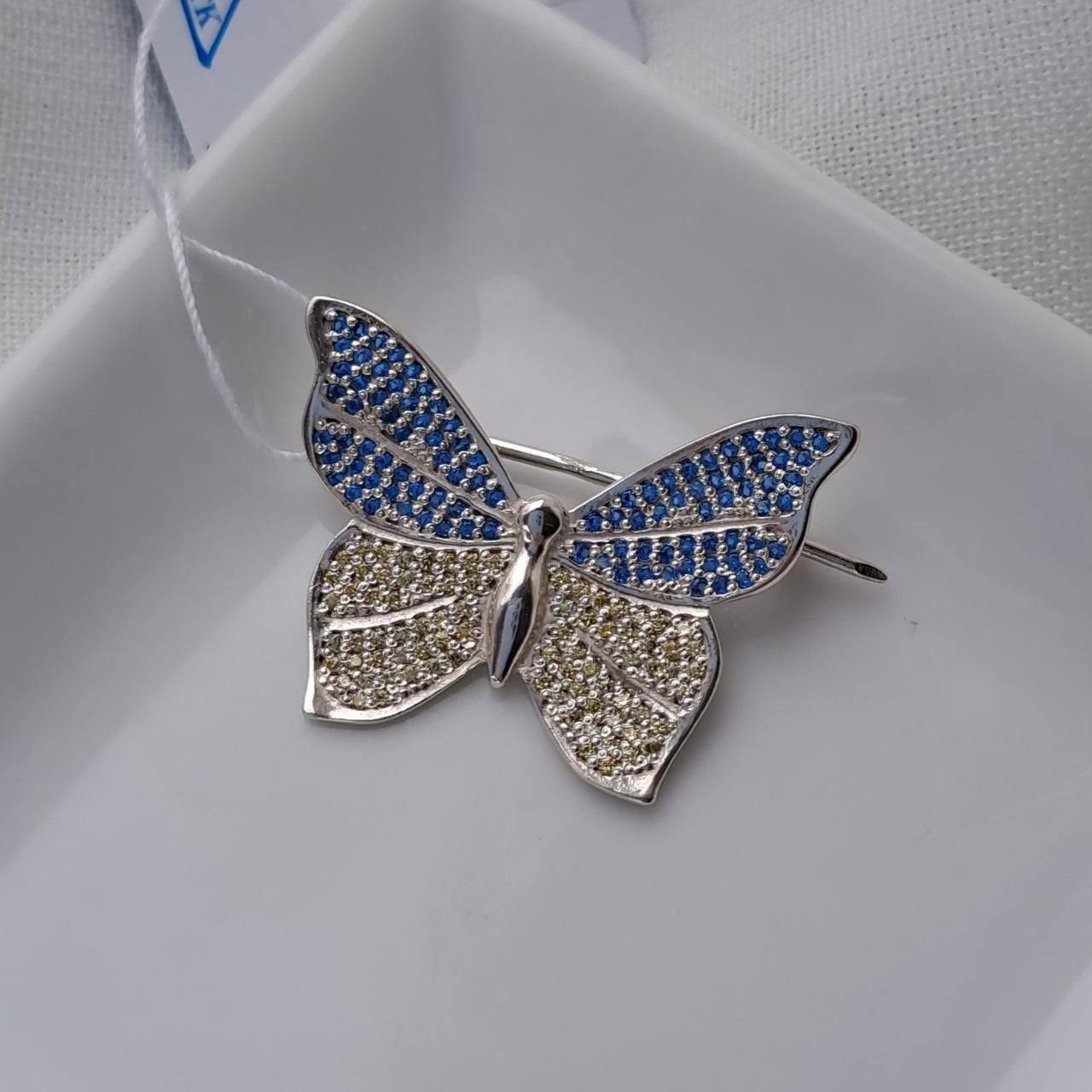 Срібна брошка Метелик у патріотичних кольорах