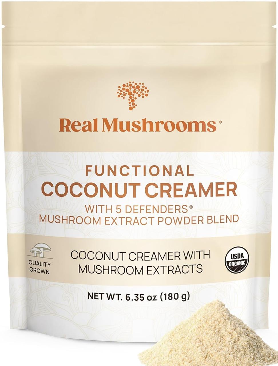 Real Mushrooms Functional Coconut Creamer / Кокосові вершки + суміш із 5 екстрактів грибів 180 г