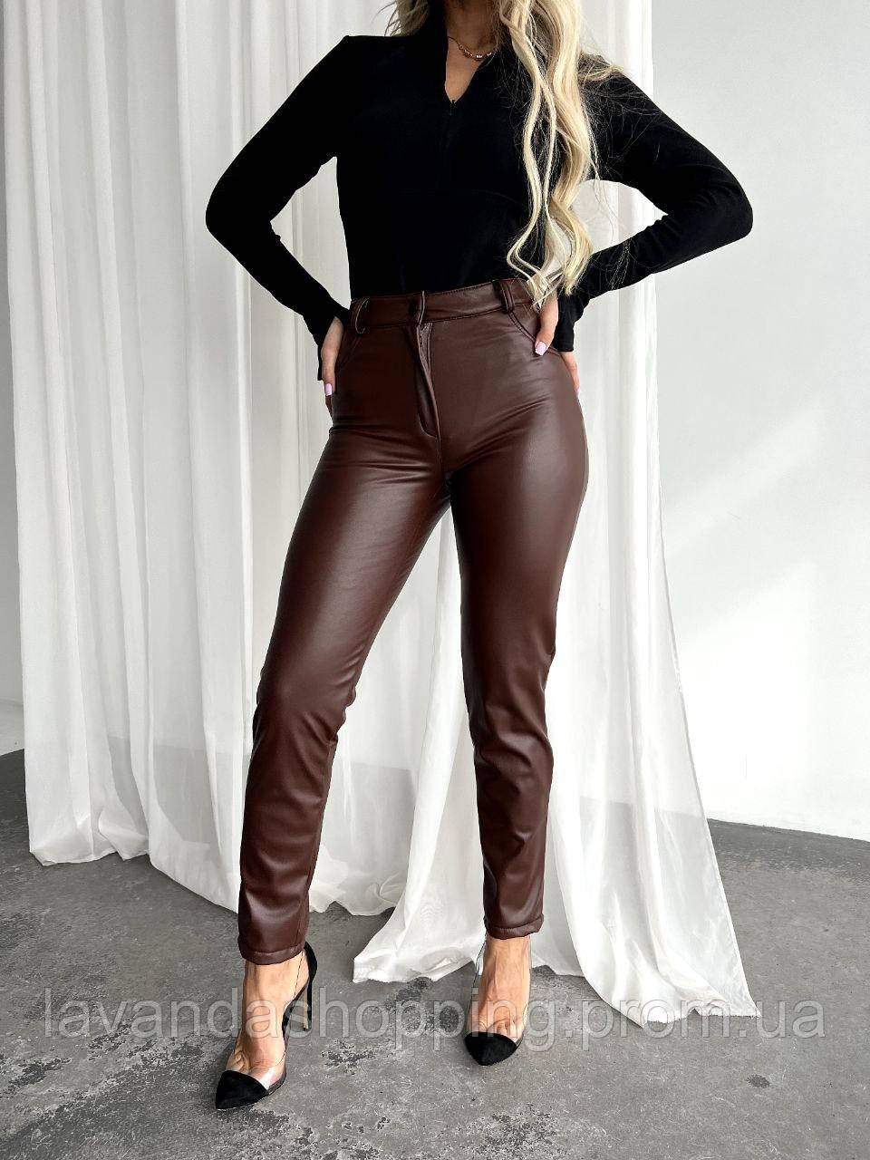Кожаные женские джинсы на плотном велюре - фото 8 - id-p2042909840