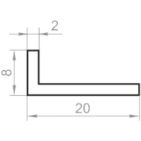 Уголок алюминиевый разносторонний 20x8x2 без покрытия