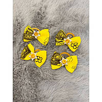 Бантик на гумці для собак Зірка на рефленому басті з малюнком 3 см, жовтий