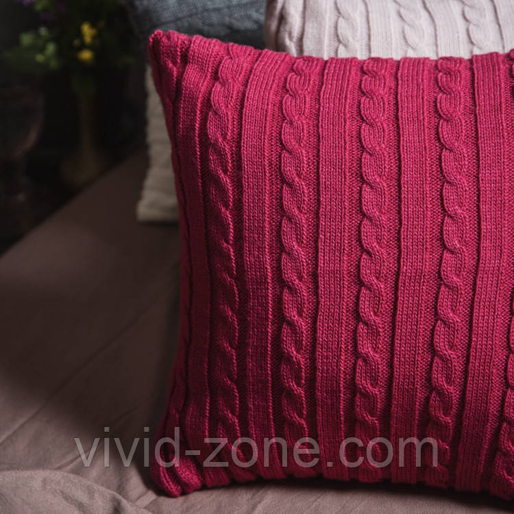 Подушка в'язана Vividzone КЛАСИК 40*40 малина
