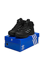 Зимові чоловічі кросівки Adidas Terrex Swift R Gore Tex Fur All Black Grey Stripes