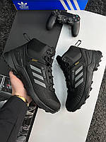 Зимові чоловічі кросівки Adidas Terrex Swift R Gore Tex Fur All Black Grey Stripes 46