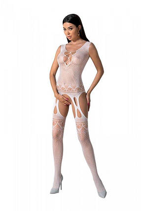 Бодістокінг із плетінням на грудях Passion BS099 One Size, white, відкритий доступ, імітація підв'язок, фото 1