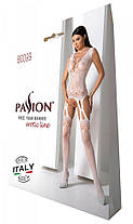 Бодістокінг із плетінням на грудях Passion BS099 One Size, white, відкритий доступ, імітація підв'язок, фото 6