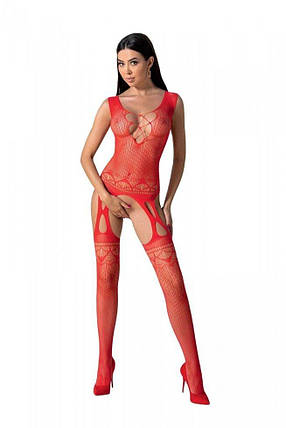 Бодістокінг із плетінням на грудях Passion BS099 One Size, red, відкритий доступ, імітація підв'язок, фото 1
