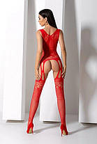 Бодістокінг із плетінням на грудях Passion BS099 One Size, red, відкритий доступ, імітація підв'язок, фото 3