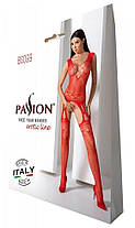 Бодістокінг із плетінням на грудях Passion BS099 One Size, red, відкритий доступ, імітація підв'язок, фото 6