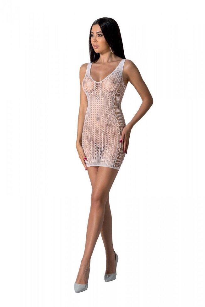 Міні-сукня з вертикальним візерунком Passion BS097 One Size, white, плетіння з боків