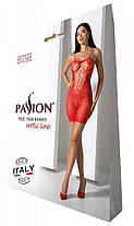 Ажурна міні-сукня на тонких бретелях Passion BS096 One Size, red, плетіння на грудях, фото 6