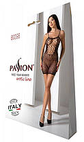 Ажурна міні-сукня на тонких бретелях Passion BS096 One Size, black, плетіння на грудях, фото 6