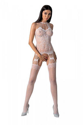 Бодістокінг з безліччю бретелів Passion BS095 One Size, white, імітація пояса та панчох, з доступом, фото 1