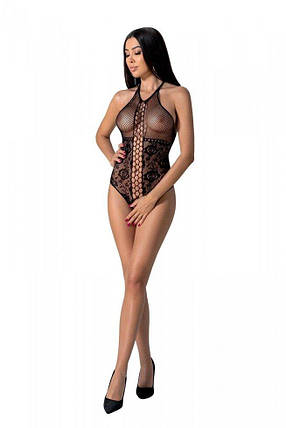 Бодістокінг з імітацією корсетного шнурівки Passion BS094 One Size, black, квітковий візерунок з доступом, фото 1