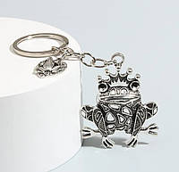 Брелок крупная лягушка жаба царевна лягушка и маленькая подвеска серебристый металл