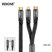 Зарядный кабель WEKOME WDC-189 2в1 - USB-C to iPhone+Type-C, PD20W+65W, цинковый сплав, 1.2м (grey)