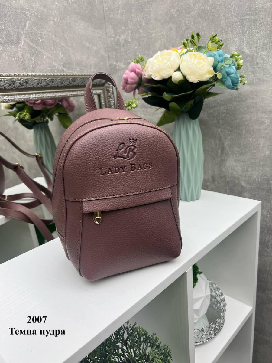Темно пудровий — стильний, молодіжний та мініатюрний рюкзак Lady Bags на блискавці, з підкладкою (2007) 4555258, фото 1