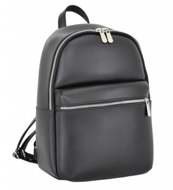 ЧОРНИЙ — гладка екошкіра — великий якісний фабричний рюкзак, школа, інститут (Луцьк, 691) 4554988, фото 1