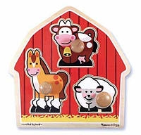 Пазл - вкладыш деревянный для малышей "Животные с фермы" Melissa&Doug 3 элемента MD2054