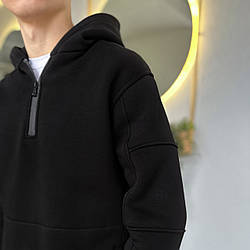 Кофта чоловіча зимова на флісі оверсайз concord чорна толстовка тепла з капюшоном худі чоловіче зима