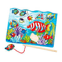 Пазлы вкладыши для детей деревянные Viga Toys 58423 Магнитная рыбалка с удочкой, Time Toys