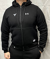 Мужской зимний тёплый спортивный костюм Under Armour на флисе с капюшоном черный