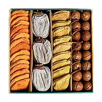 Подарочный набор с сухофруктами и орехами изумрудный №6 вес: 1120