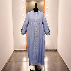 Сукня 100% льон/вишивка-польові квіти/вільного крою/колір - блакитний