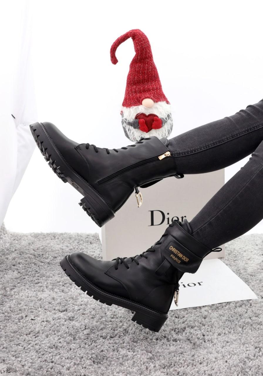 Жіночі зимові черевики Dior Boots Black (Чорні) Взуття Діор шкіряні з теплим хутром високі