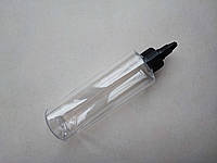 200 - 205 мл 24/410 ПЭТ флакон Цилиндр прозрачный с черным коротким носиком, пластиковый для клея