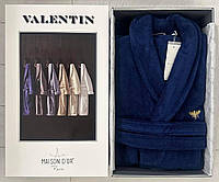 Элегантный мужской махровый халат в премиум качестве Maison D or Valentin Синий