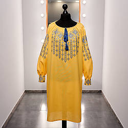 Сукня Жовта/ з вишивкою хрестиком - орнамент/ вільного крою/рукав довгий/ тканина Онікс/колір - жовтий