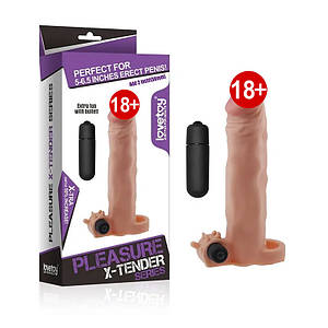 Насадка на пеніс Lovetoy PLESURE X-TENDER + 3,5 см (на пеніс 12-15 см) з кібершкіри з вібрацією з фіксацією