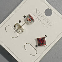 Сережки пусети Xuping з червоним кристалом d-6мм+- родій