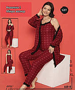 Стильні набори 3-ки халат+піжама з мереживом якість мікровелюр виробництво Туреччина