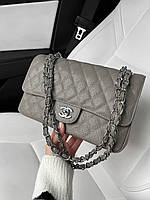 Женская кожаная сумочка шанель серая Chanel вместительная красивая сумка через плечо