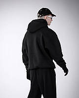 Кофта мужская зимняя теплая Skate с капюшоном черная Худи кенгуру трехнитка с начесом