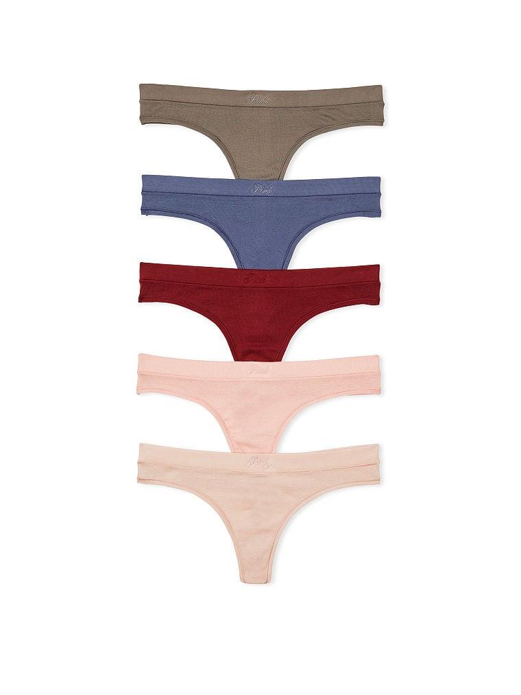 Бавовняні Трусики Стрінги Victoria's Secret PINK Cotton Rib Thong Panty, Набір 5 шт, Різні кольори (натуральні)