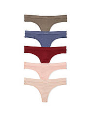 Бавовняні Трусики Стрінги Victoria's Secret PINK Cotton Rib Thong Panty, Набір 5 шт, Різні кольори (натуральні)