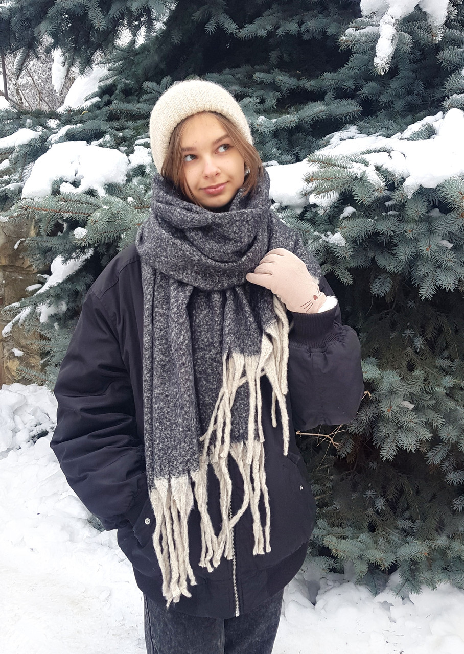 Шарф об'ємний теплий зимовий Дреда чорний меланж, фото 1
