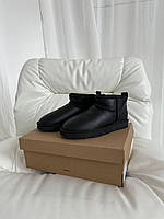 Женские стильные угги Ugg Ultra Mini Black Leather (черные) модная зимняя обувь art0538 Угги