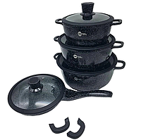 Посуда с гранитным каменным антипригарным покрытием для индукционных плит, набор чёрной посуды для индукции