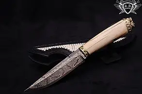 Нож ручной работы "Незнакомка" 140х30х4мм из дамасской стали и рукоятью из бивня мамонта