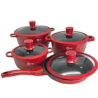 Кухонный набор кастрюль и сковорода для индукции, набор посуды для индукционных плит, красная гранитная посуда