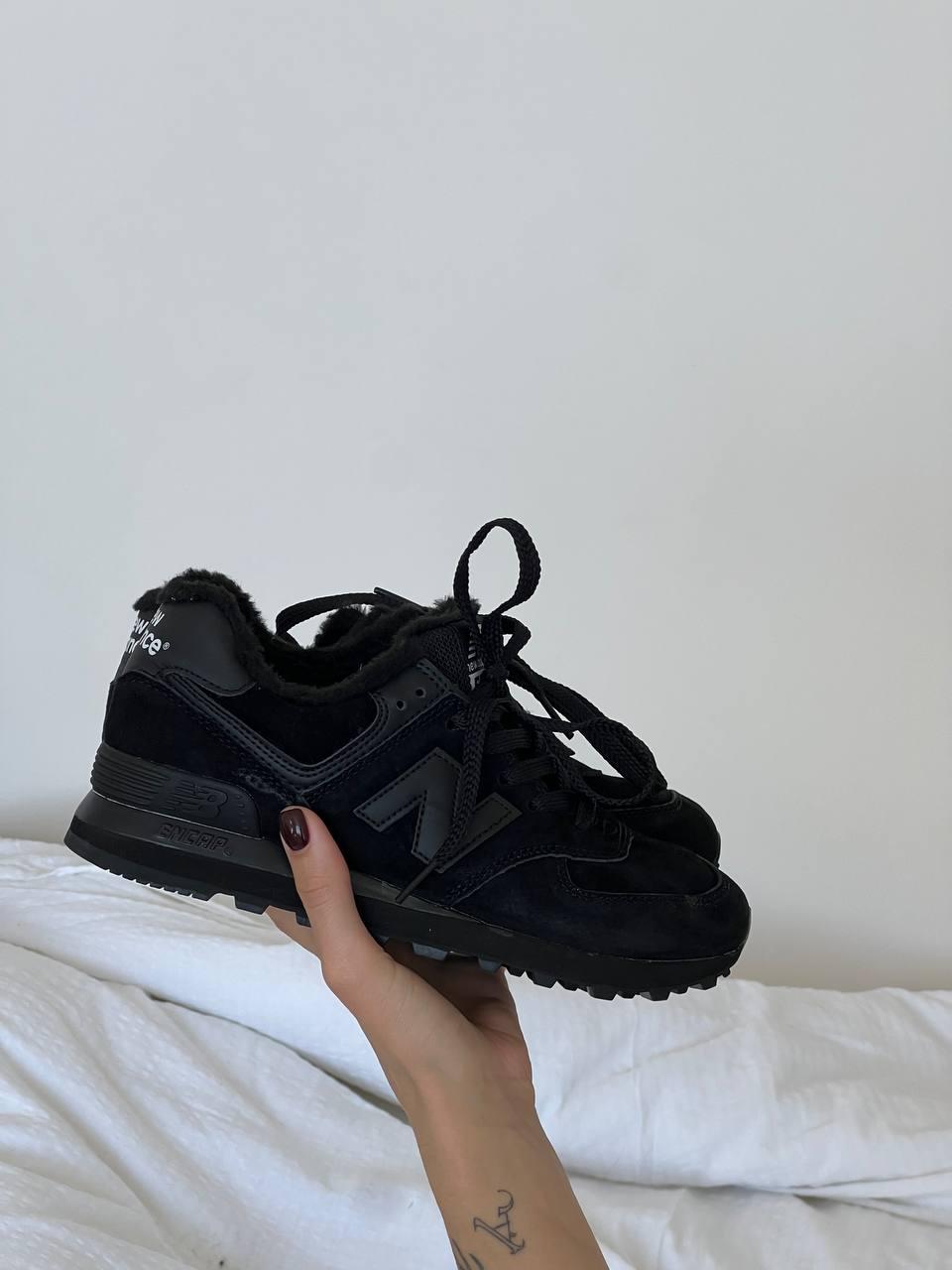 Жіночі кросівки New Balance 574 Triple Black (с мехом) ML574EVE