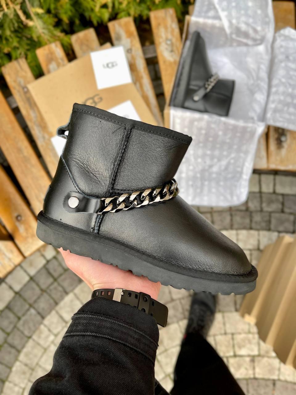 Жіночі угги UGG Mini Chain Black Leather ALL07550, фото 1