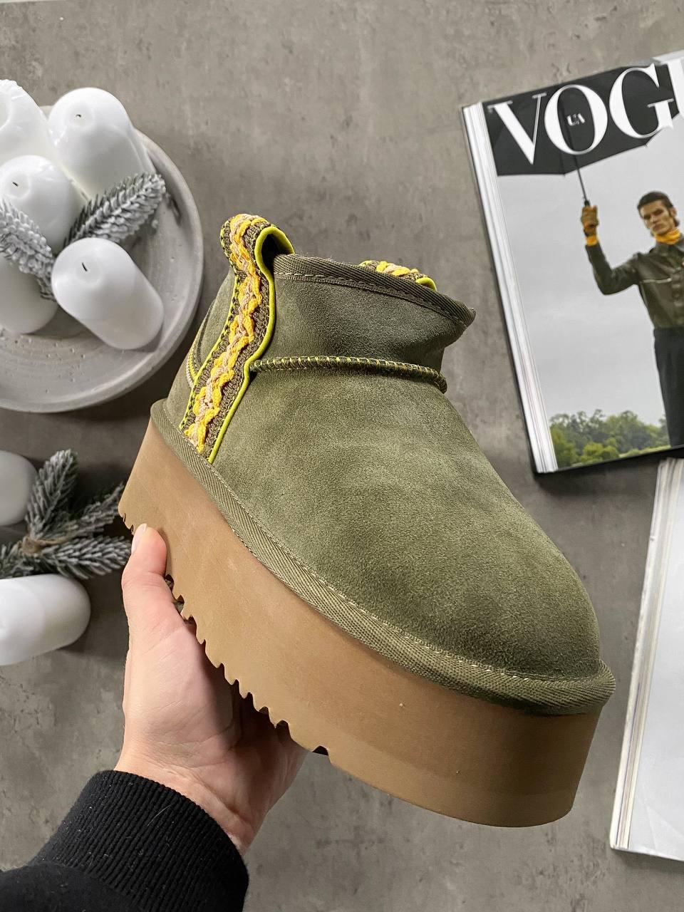 Угги жіночі UGG Ultra Mini Braid Platform Boot Olive ALL14376, фото 1