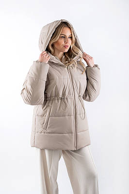 Куртка жіноча зимова з плащівки з куліскою світло-бежева 21349 (2000000120522)