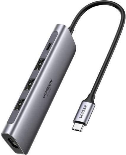 USB-концентратор UGREEN USB хаб 5-в-1 PD100W 3 x USB 1 х USB Type C 1 x HDMI 4K при 60 Гц Grey (CM136)